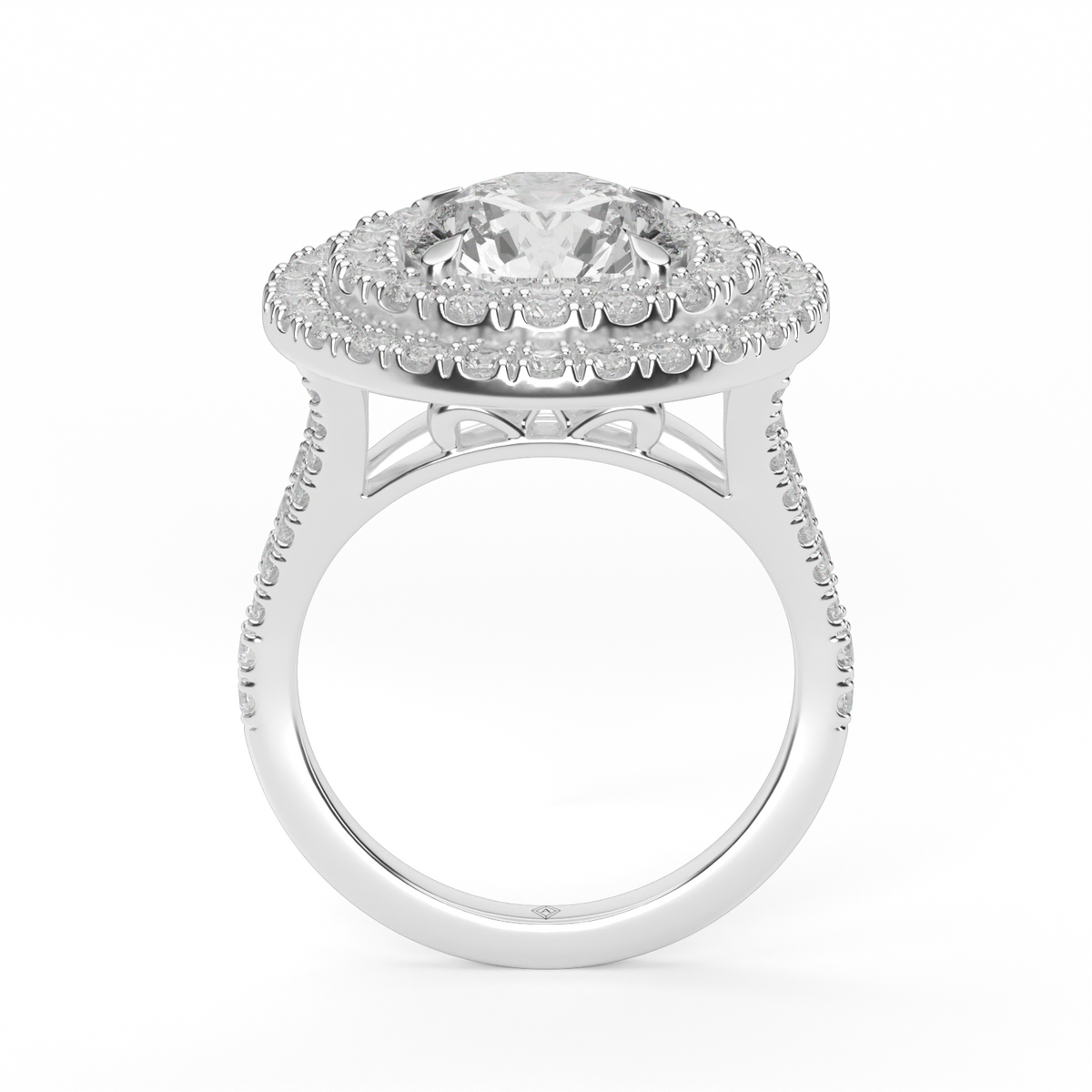 Double Halo Split Shank  Engagement Ring — 14K White Gold / Round / Lab Diamond (image)