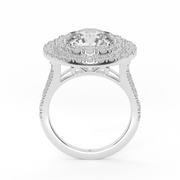 White Gold Round Shape Diamond Double Halo Pave Engagement Ring With U Cut Setting.