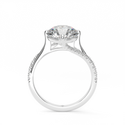 . White Gold Round Shape Diamond Pave Engagement Ring With U Cut Setting