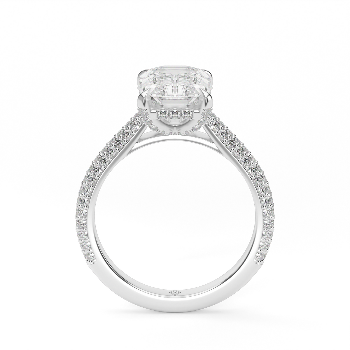 Emerald Hidden Halo Engagement Ring — 14K White Gold / Emerald / Lab Diamond (image)