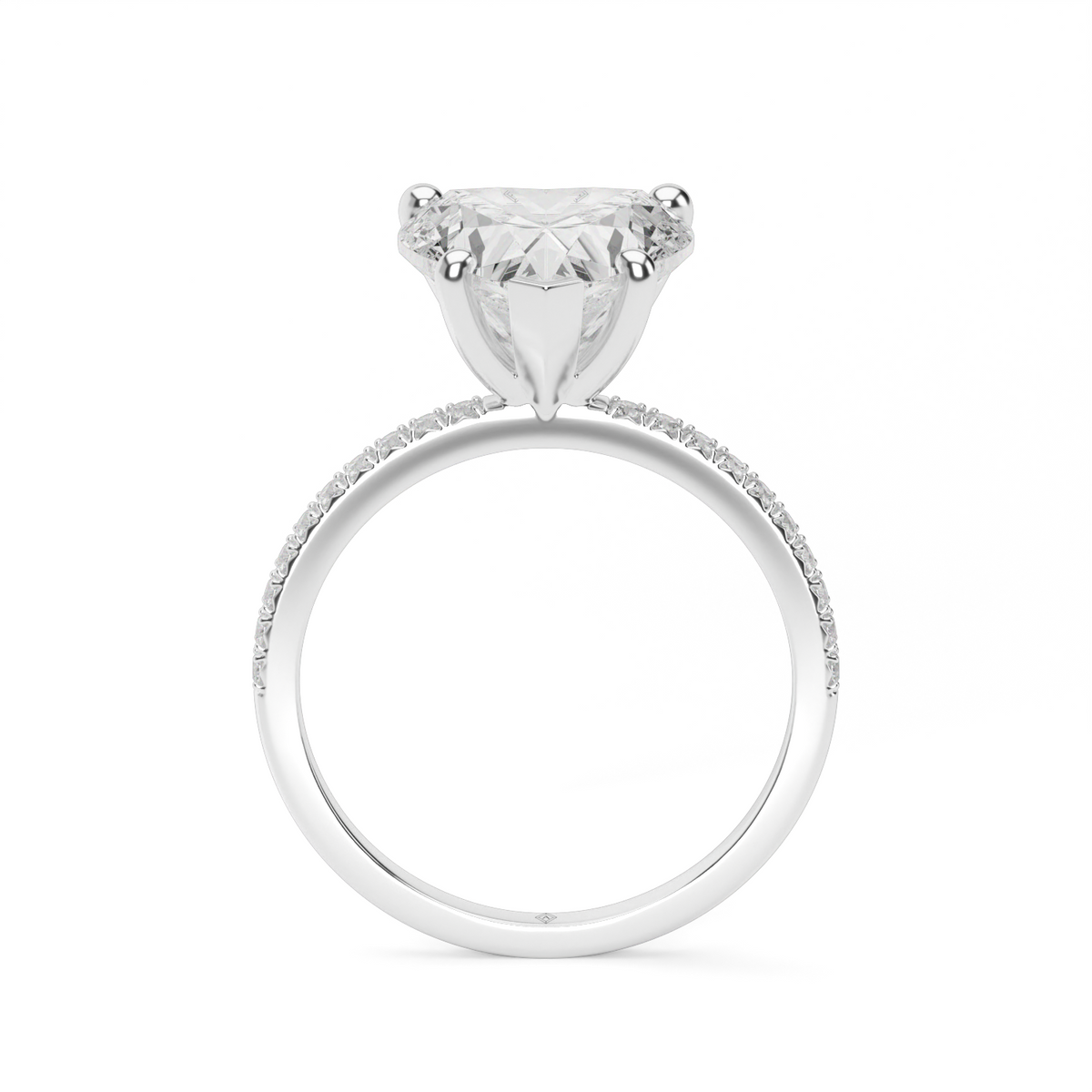 Petite French Cut Pave Engagement Ring — 14K White Gold / Heart / Lab Diamond (image)