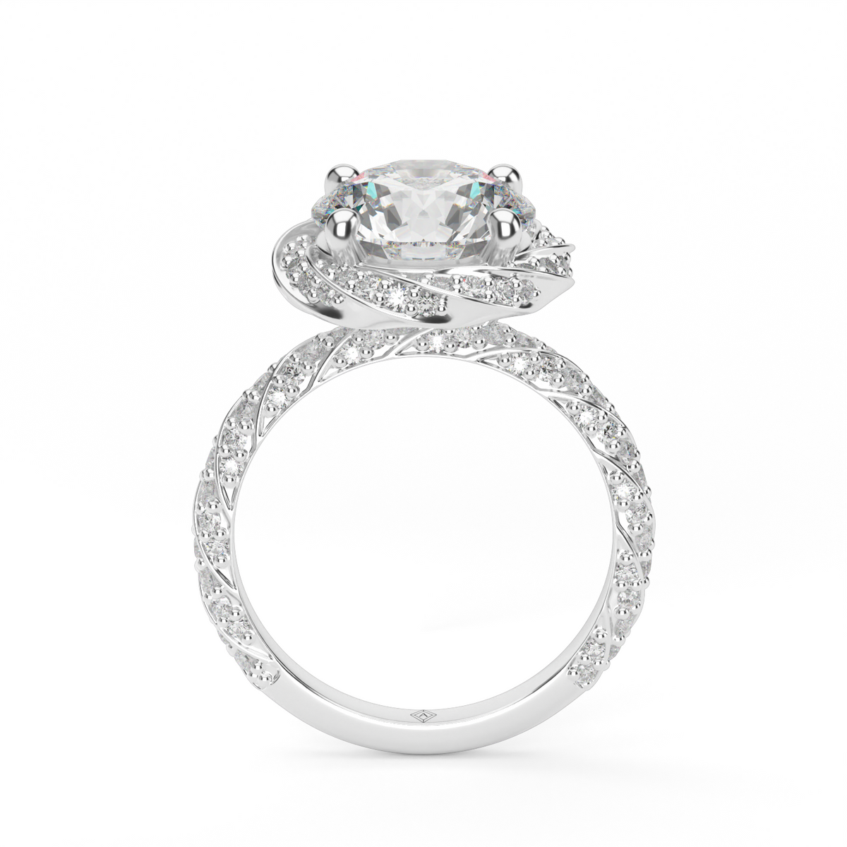 Twisted Pavé Halo Engagement Ring — 14K White Gold / Round / Lab Diamond (image)
