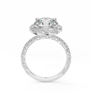 White Gold Round Shape Diamond Split Band Hidden Halo Engagement Ring With Share Prong Setting