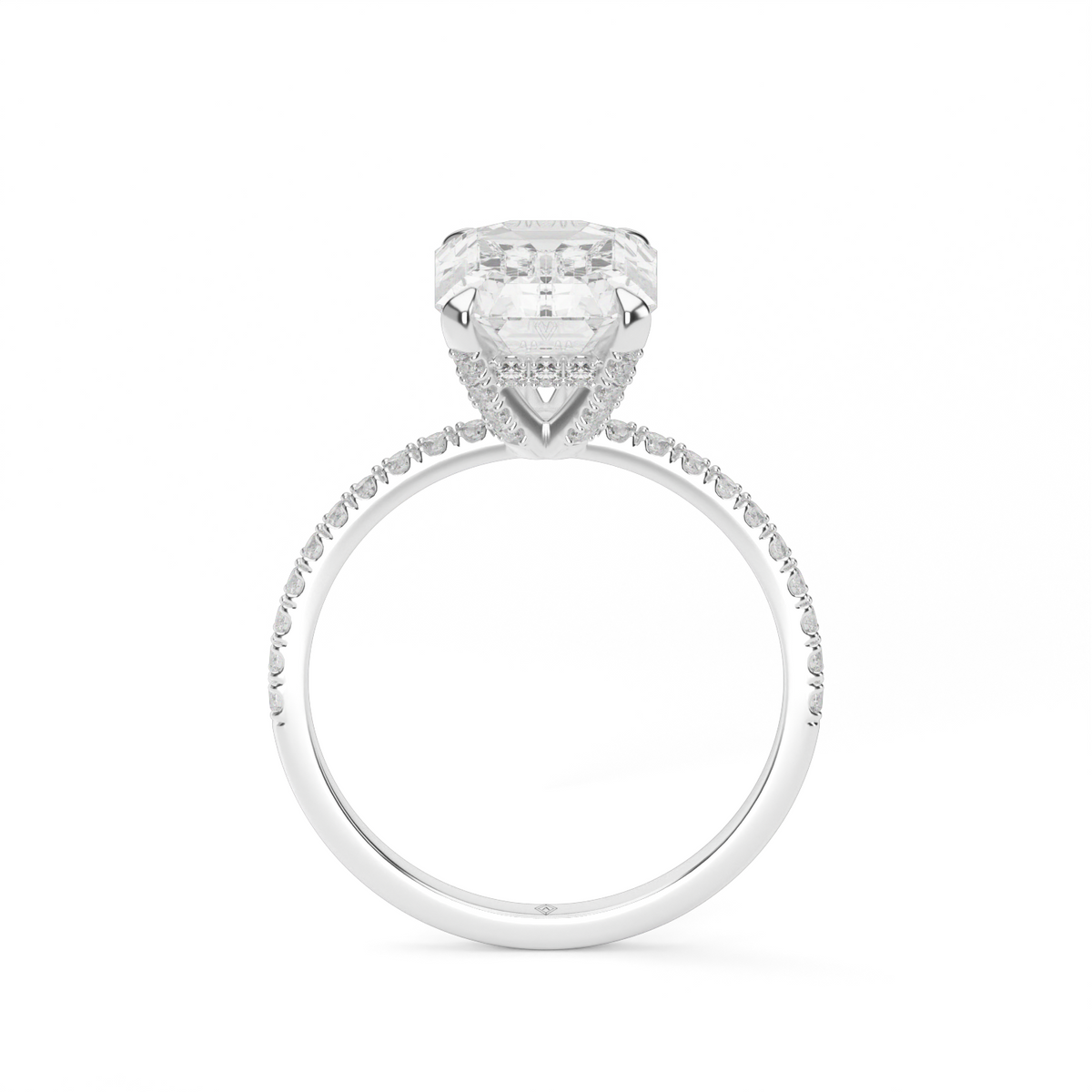 Petite Pavé Crown Diamond Engagement Ring — 14K White Gold / Emerald / Lab Diamond (image)