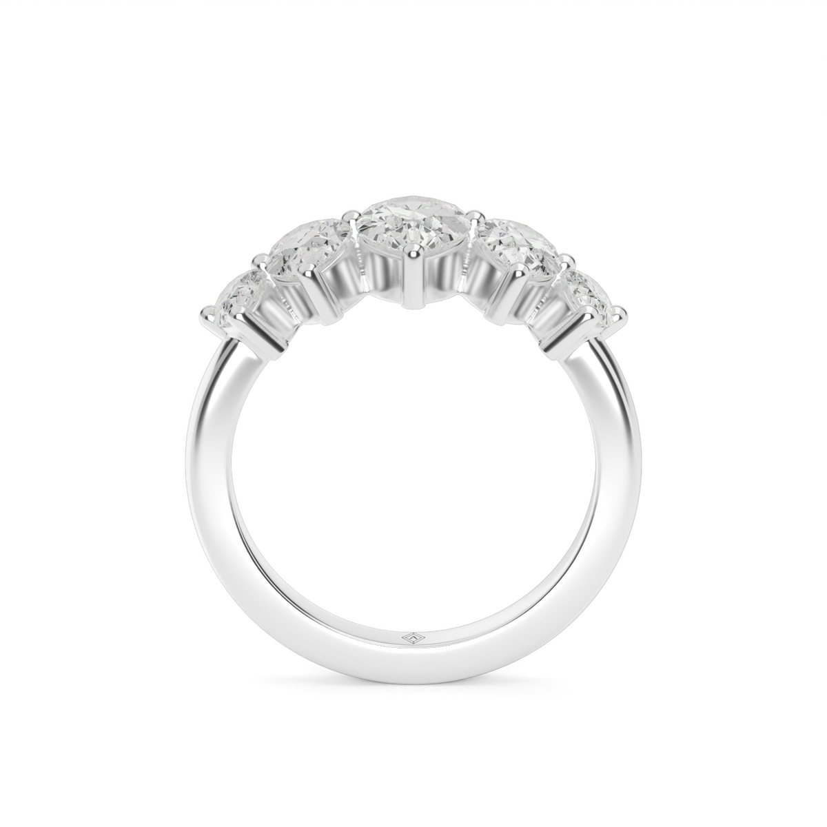 Graduated Five-Stone Pear Diamond Anniversary Ring — 14K White Gold / Lab Diamond (image)