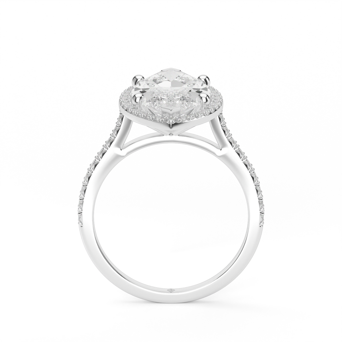 Halo Cushion Head  Pavé Engagement Ring — 14K White Gold / Marquise / Lab Diamond (image)