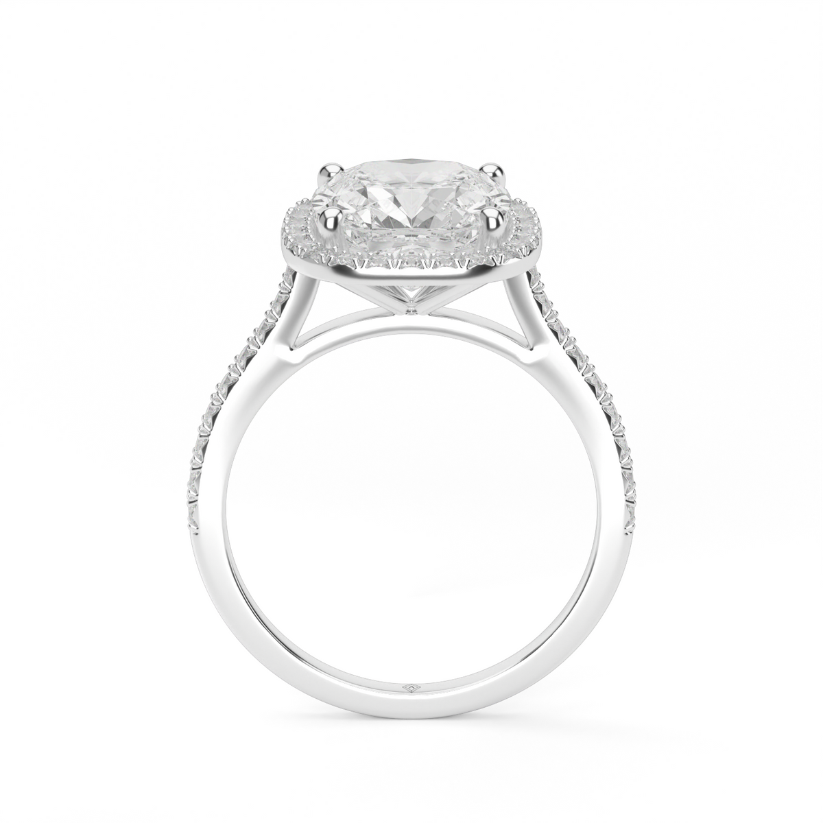 Halo Cushion Head  Pavé Engagement Ring — 14K White Gold / Cushion / Lab Diamond (image)