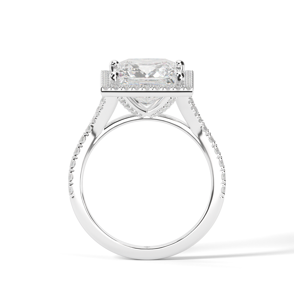 Halo Engagement Ring With Split Shank — 14K White Gold / Princess / Lab Diamond (image)