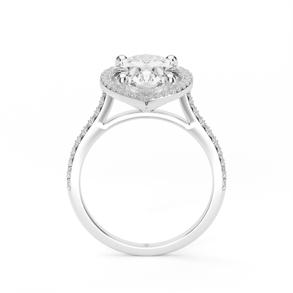 Halo Cushion Head  Pavé Engagement Ring — 14K White Gold / Pear / Lab Diamond (image)