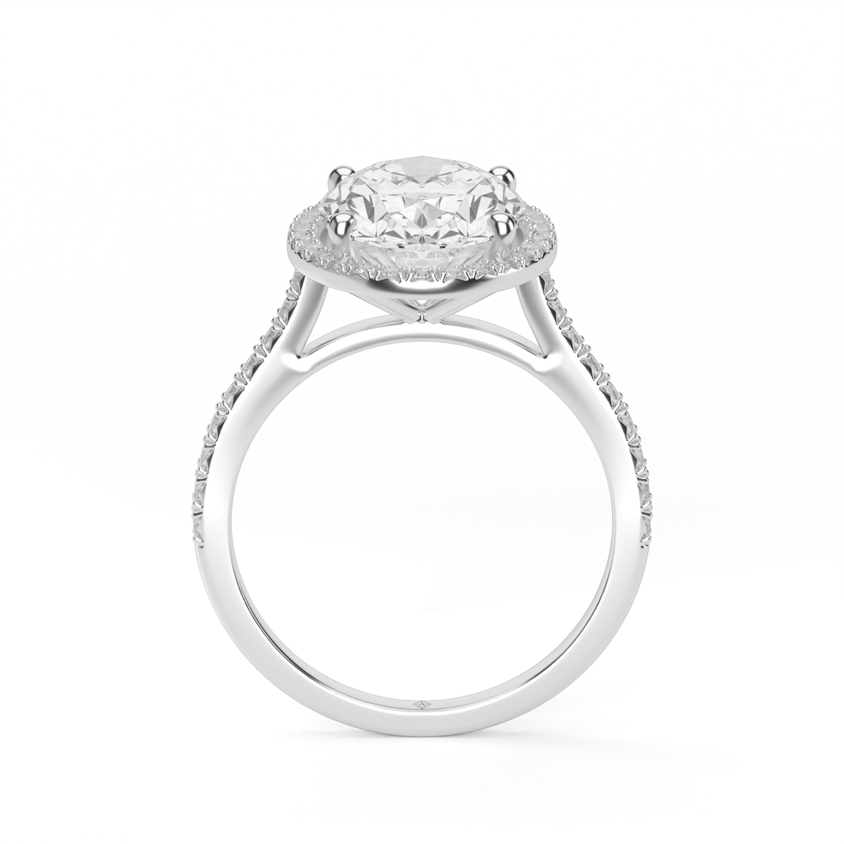 Halo Cushion Head  Pavé Engagement Ring — 14K White Gold / Oval / Lab Diamond (image)