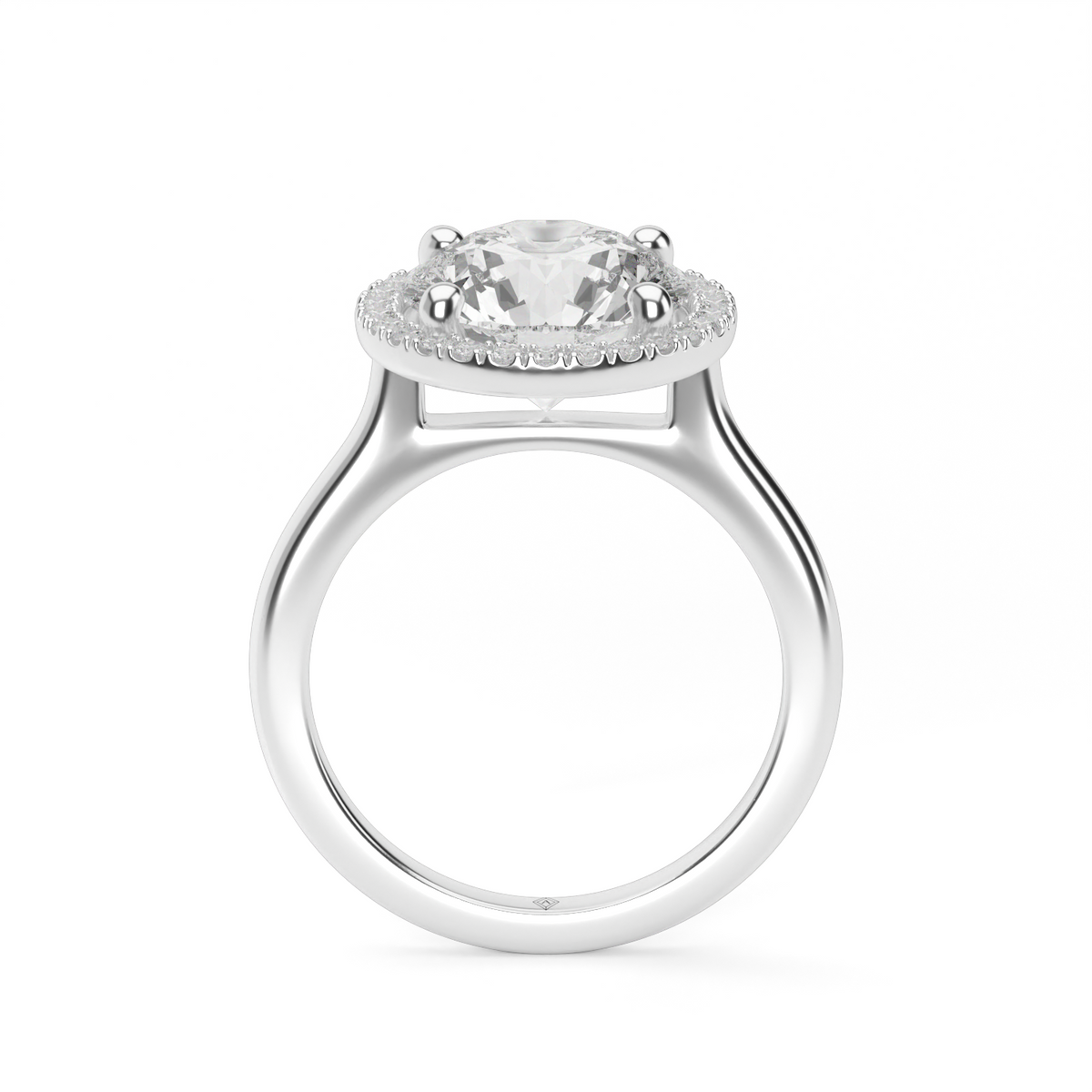Pavé Halo Solitaire Shank  Engagement Ring — 14K White Gold / Round / Lab Diamond (image)