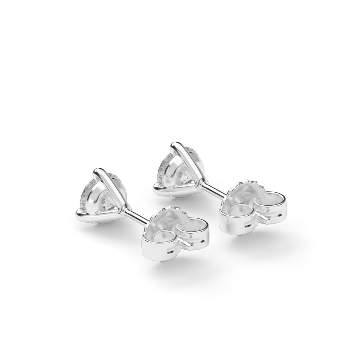 Three Prong Martini Diamond Stud Earrings — 14K White Gold / Lab Diamond (image)