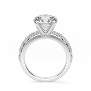 White Gold Round Shape Diamond Pave Engagement Ring With French Cut Setting