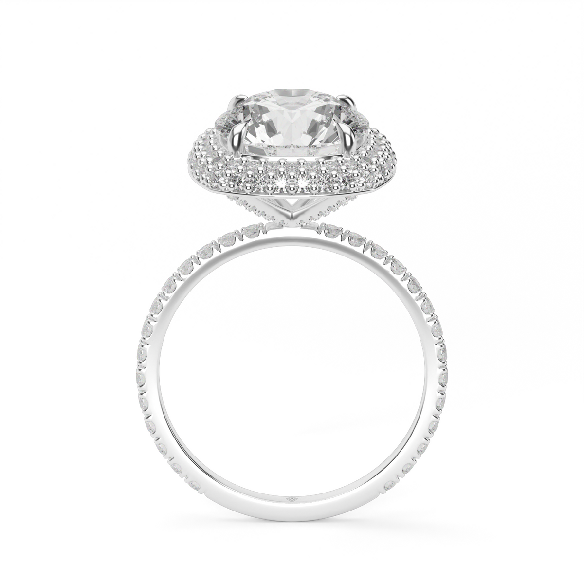 Double Row Diamond Halo Engagement Ring with Pave — 14K White Gold / Round / Lab Diamond (image)