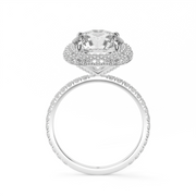 White Gold Round Shape Diamond Halo Pave Engagement Ring With U Cut Setting