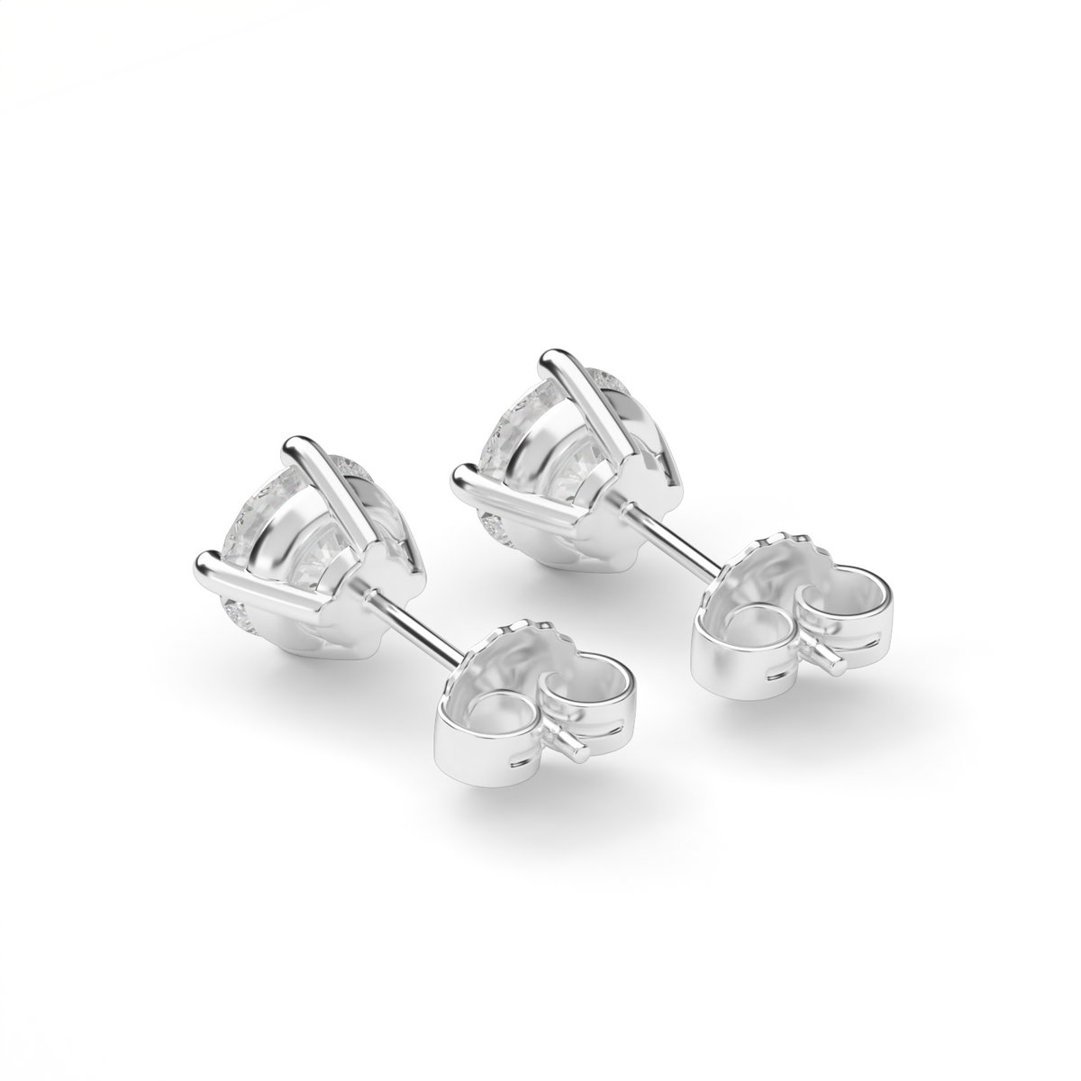 Four Prong Round Shape Diamond Stud Earrings — 14K White Gold / Lab Diamond (image)