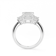 White Gold Emerald Cut Diamond Three Stone Engagement Ring With Emerald Cut Side Stone Prong Setting