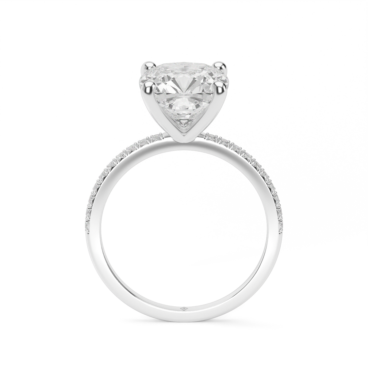 Petite French Cut Pave Engagement Ring — 14K White Gold / Cushion / Lab Diamond (image)