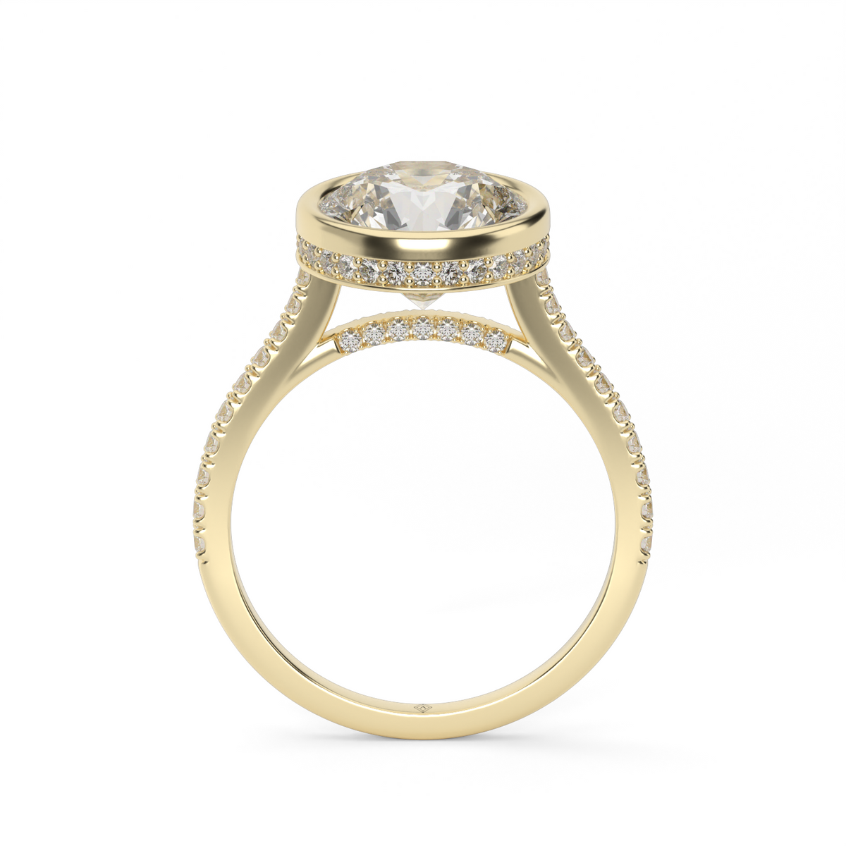 Elegant Pavé Bezel Engagement Ring — 14K Yellow Gold / Round / Lab Diamond (image)