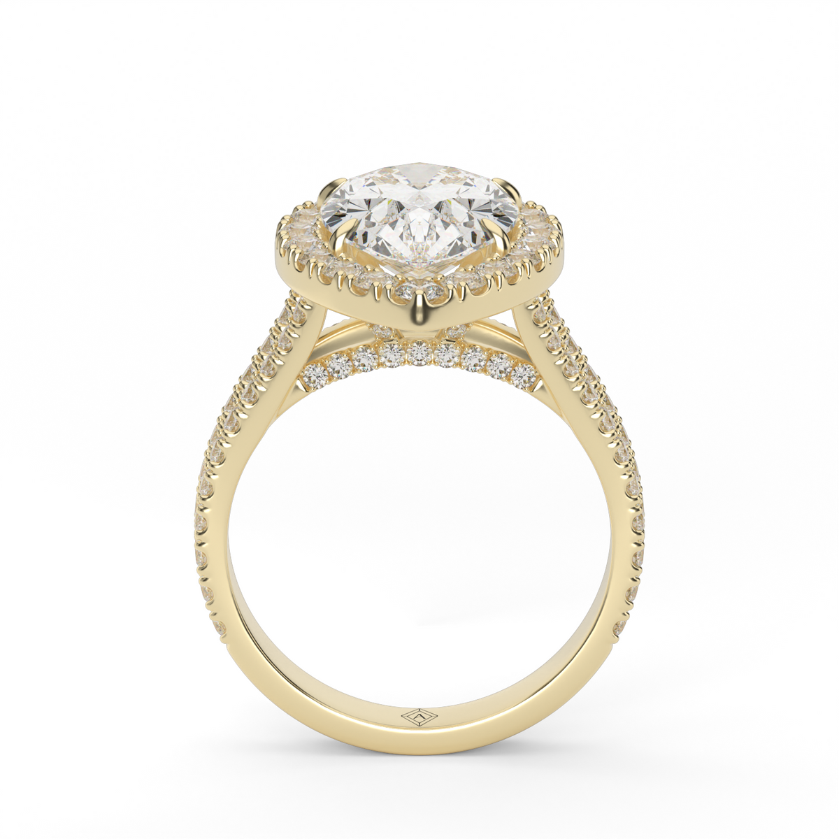 Split Band Diamond Halo Engagement Ring — 14K Yellow Gold / Pear / Lab Diamond (image)