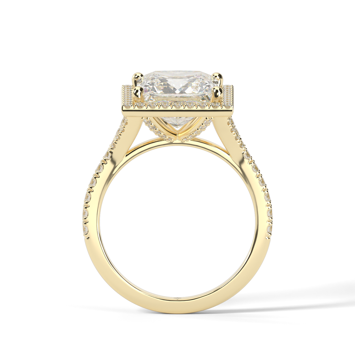 Halo Engagement Ring With Split Shank — 14K Yellow Gold / Princess / Lab Diamond (image)