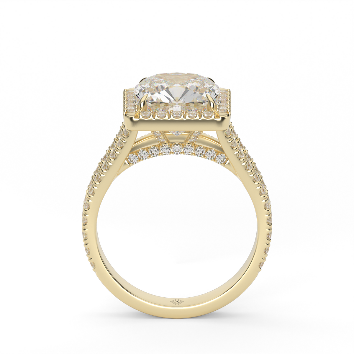 Split Band Diamond Halo Engagement Ring — 14K Yellow Gold / Cushion / Lab Diamond (image)