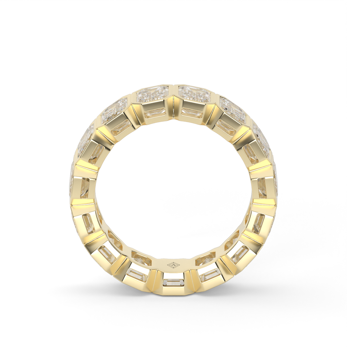 7 Carat Emerald Bezel Eternity Ring — 14K Yellow Gold / Lab Diamond (image)