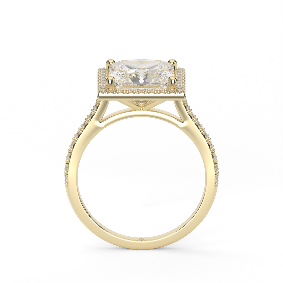 Halo Cushion Head  Pavé Engagement Ring — 14K Yellow Gold / Princess / Lab Diamond (image)