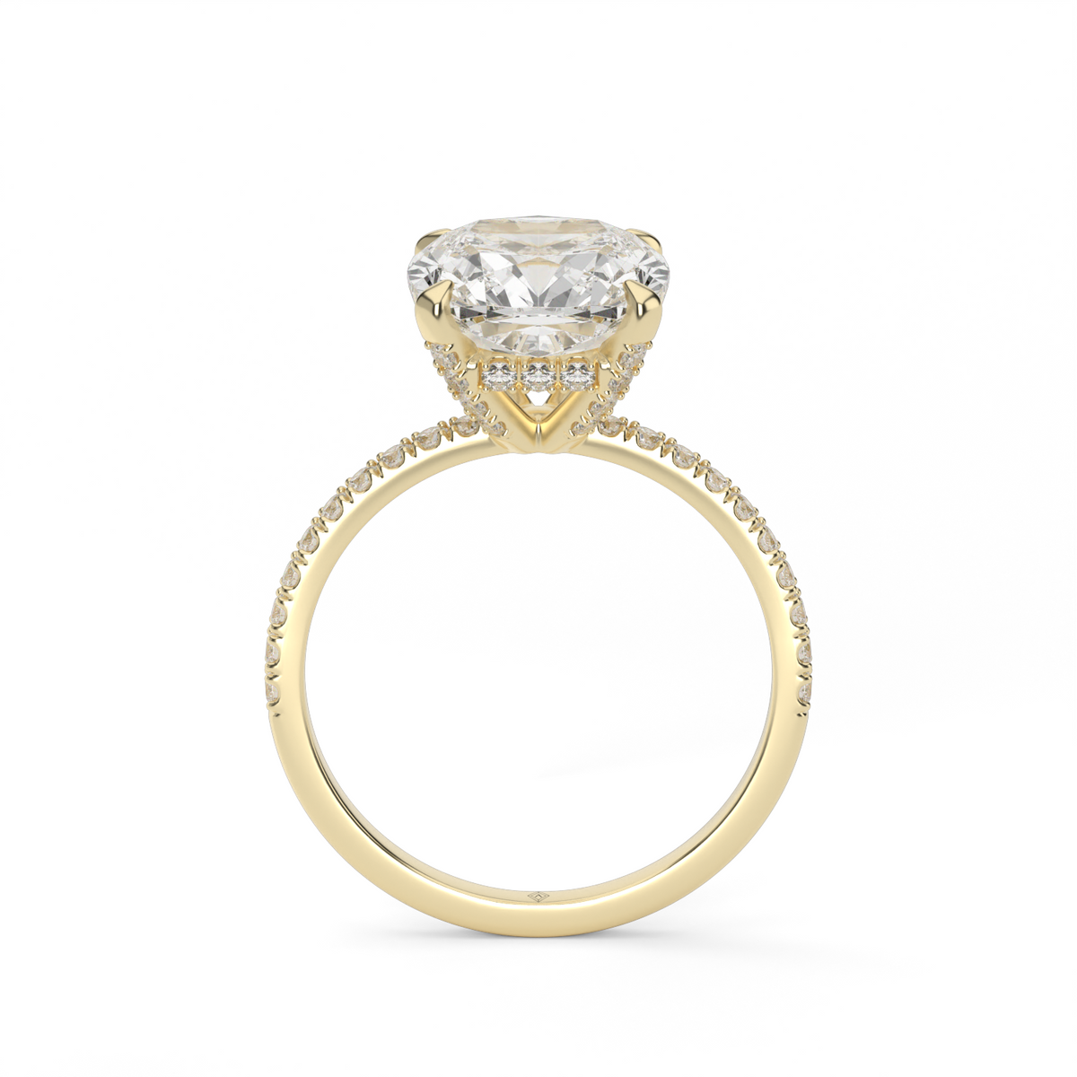 Petite Pavé Crown Diamond Engagement Ring — 14K Yellow Gold / Cushion / Lab Diamond (image)