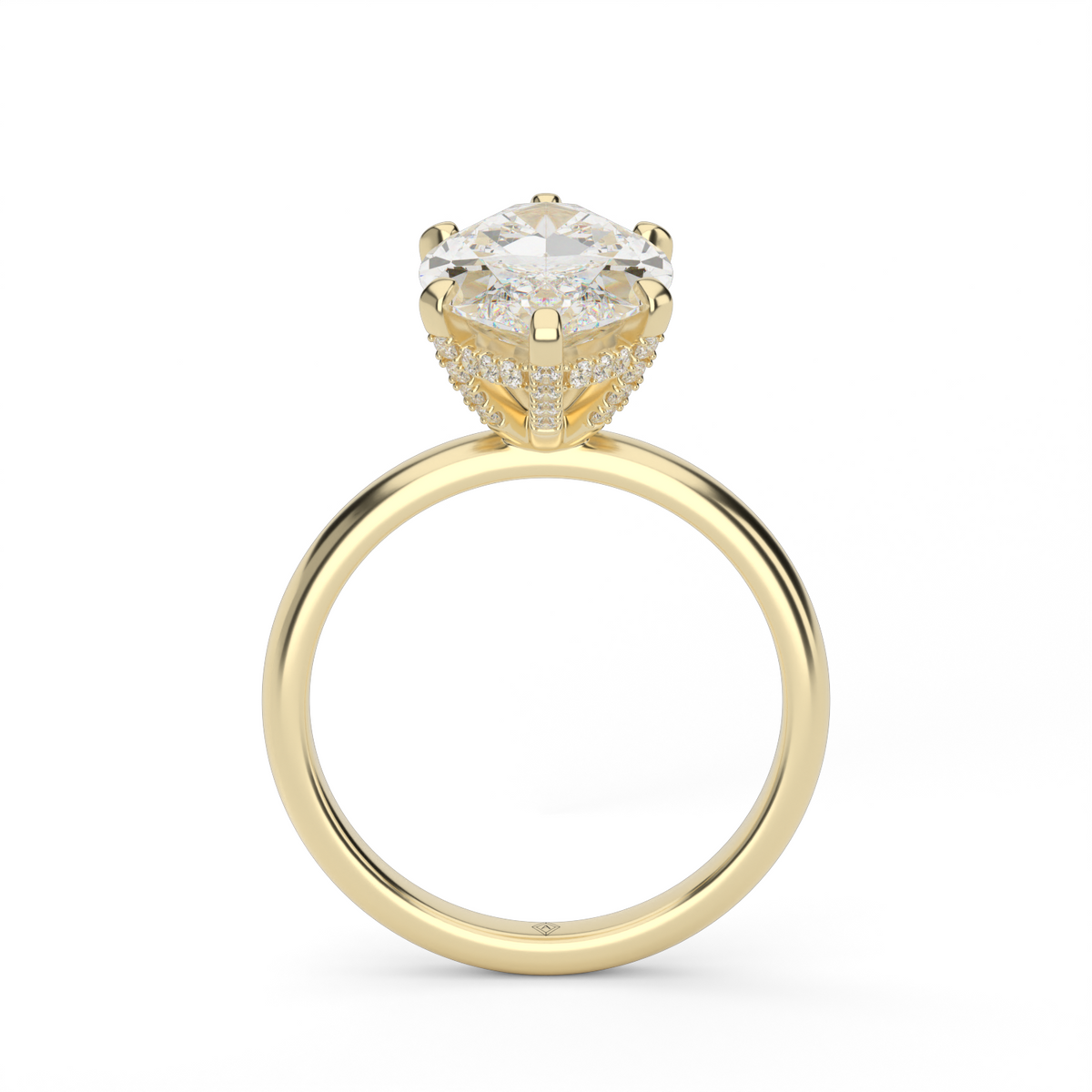 Solitaire Engagement Ring With Hidden Halo — 14K Yellow Gold / Marquise / Lab Diamond (image)