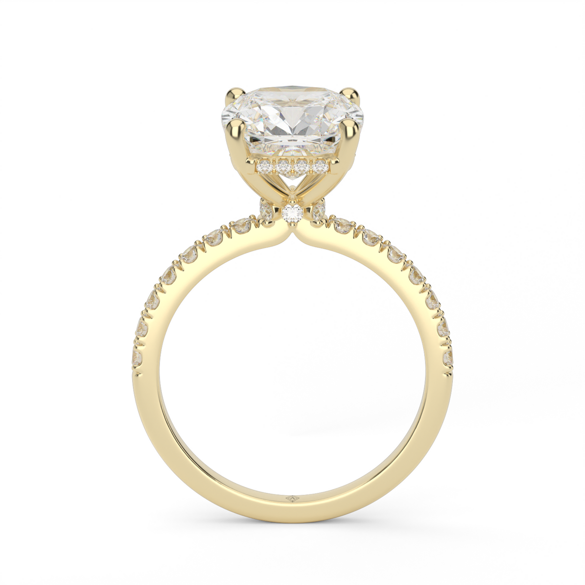 Crown Pavé Hidden Halo Engagement Ring — 14K Yellow Gold / Cushion / Lab Diamond (image)