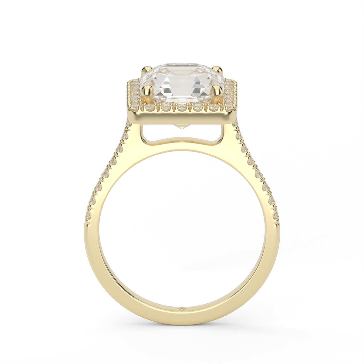 Pavé Halo and Shank Diamond Engagement Ring — 14K Yellow Gold / Asscher / Lab Diamond (image)