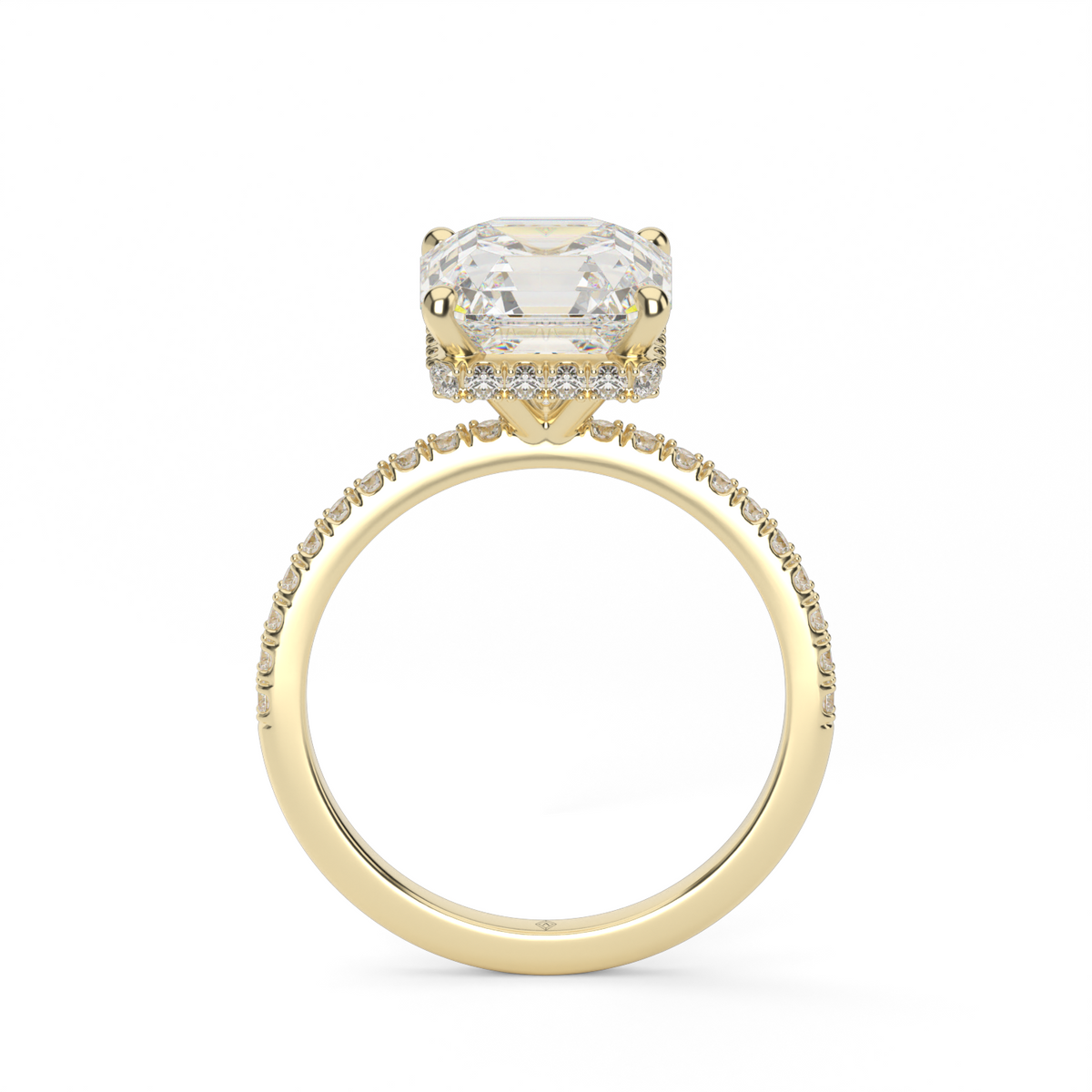 Hidden Halo Pavé Engagement Ring — 14K Yellow Gold / Asscher / Lab Diamond (image)