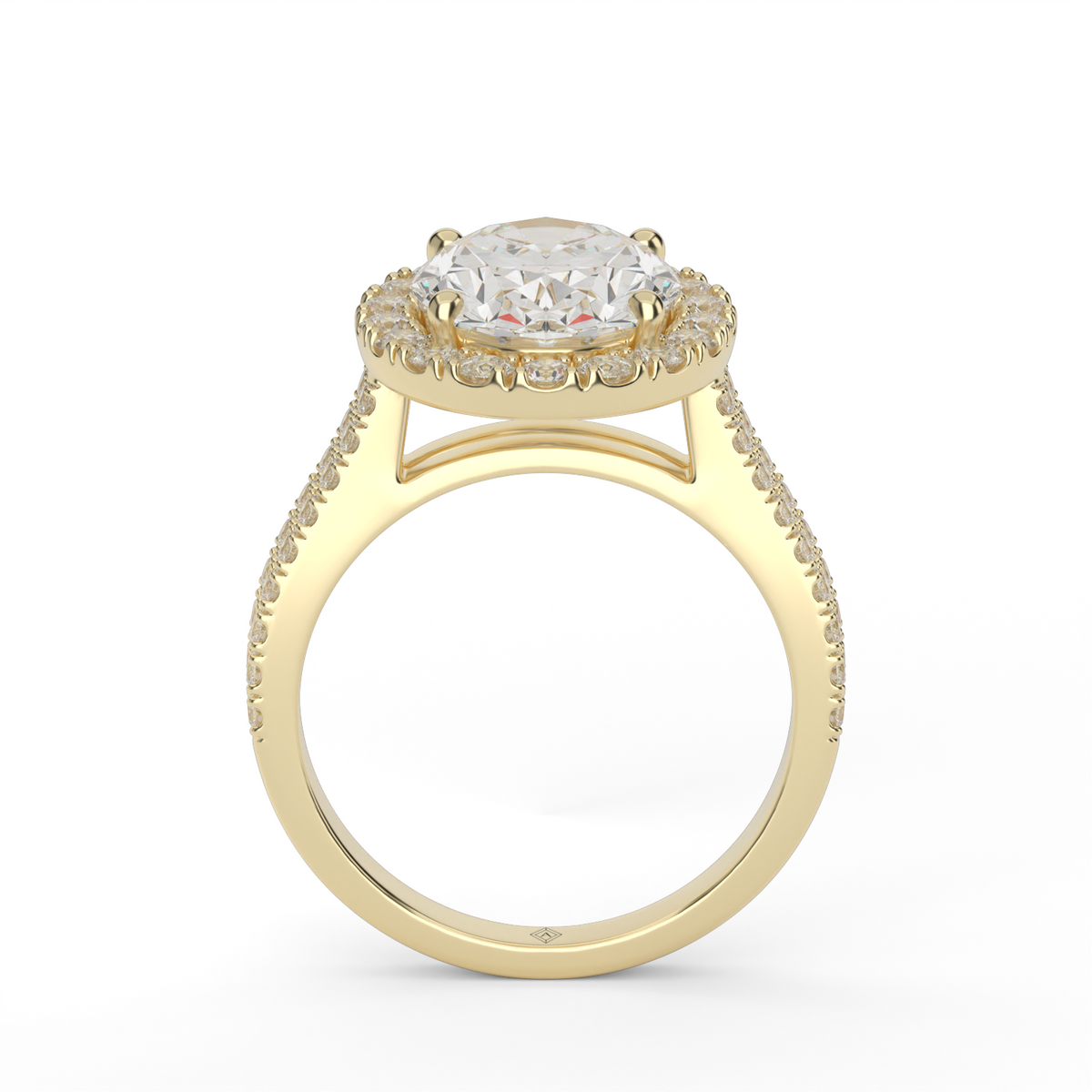 Double Shank Halo Diamond Engagement Ring — 14K Yellow Gold / Oval / Lab Diamond (image)