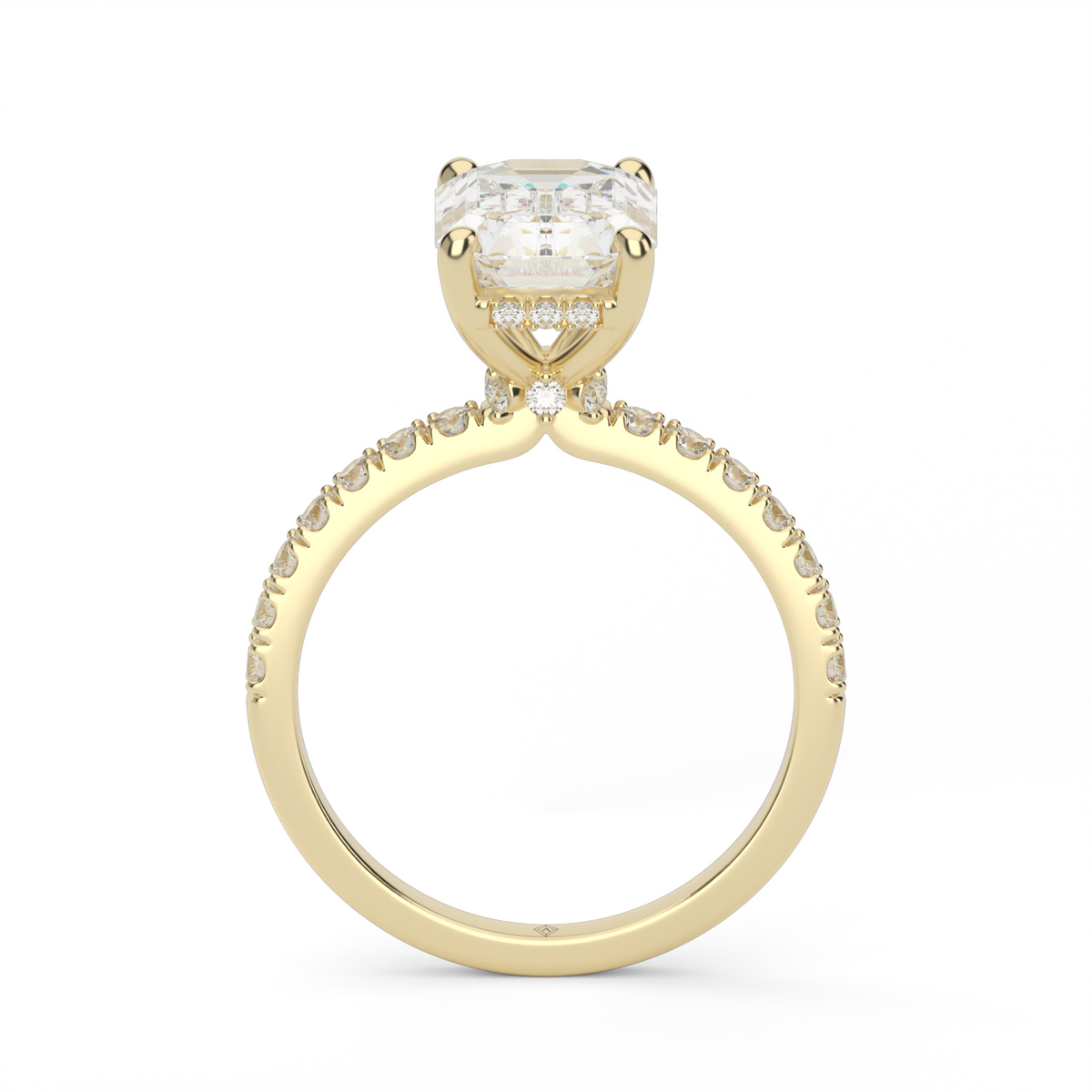 Crown Pavé Hidden Halo Engagement Ring — 14K Yellow Gold / Emerald / Lab Diamond (image)