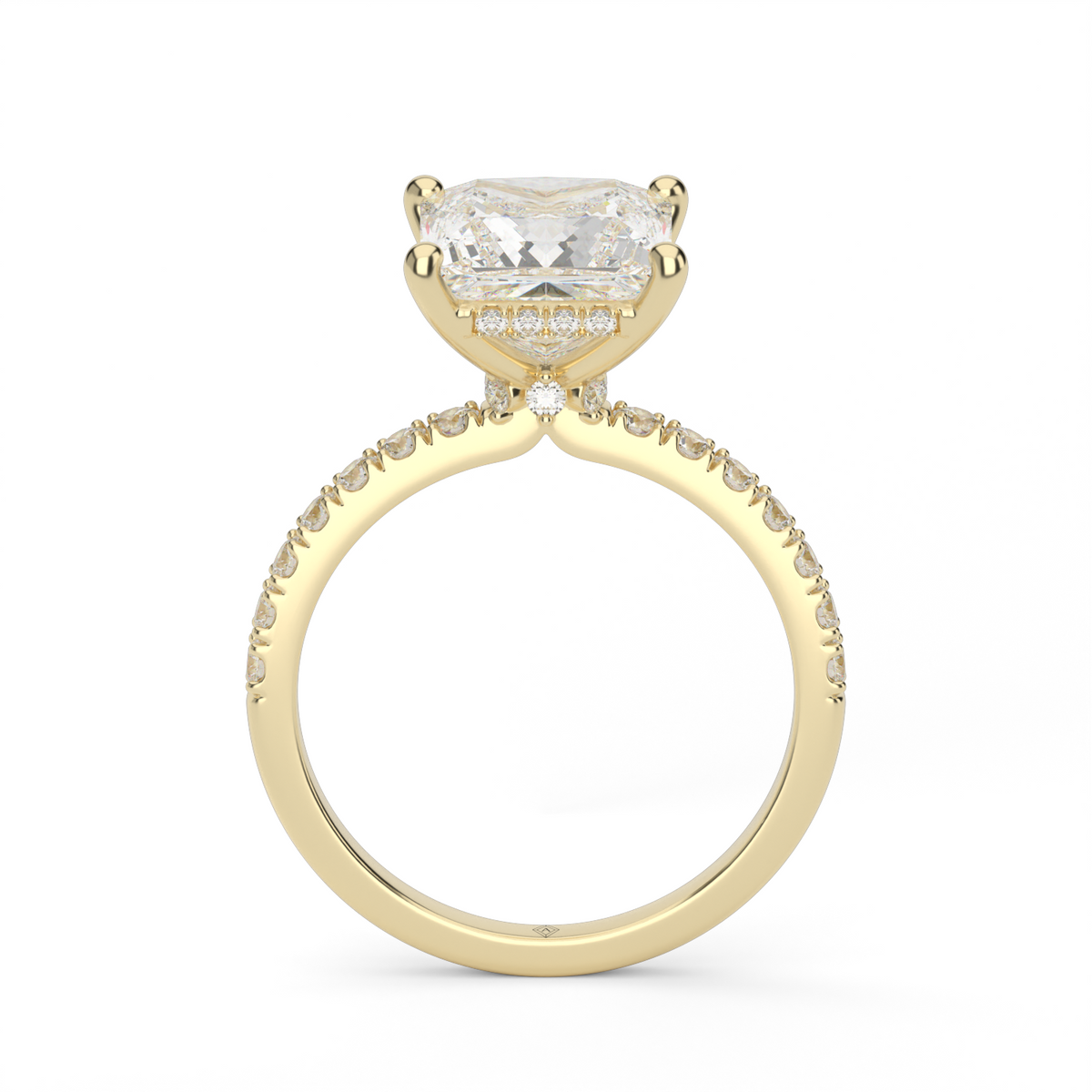 Crown Pavé Hidden Halo Engagement Ring — 14K Yellow Gold / Princess / Lab Diamond (image)