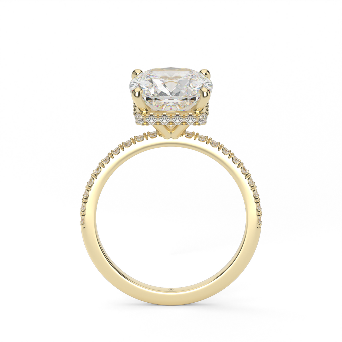 Hidden Halo Pavé Engagement Ring — 14K Yellow Gold / Cushion / Lab Diamond (image)