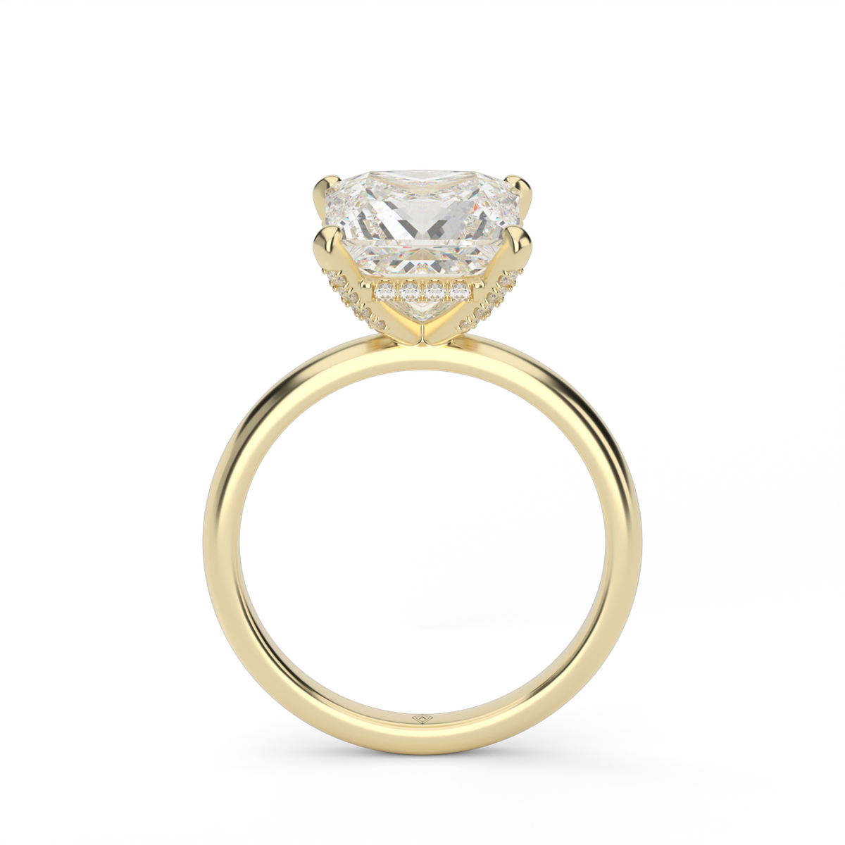 Solitaire Engagement Ring With Hidden Halo — 14K Yellow Gold / Princess / Lab Diamond (image)