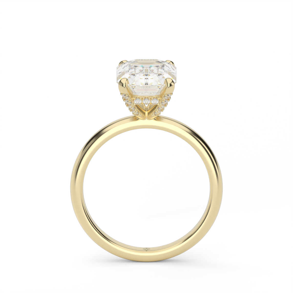 Solitaire Engagement Ring With Hidden Halo — 14K Yellow Gold / Emerald / Lab Diamond (image)
