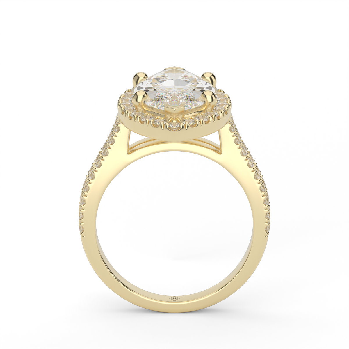 Double Shank Halo Diamond Engagement Ring — 14K Yellow Gold / Marquise / Lab Diamond (image)