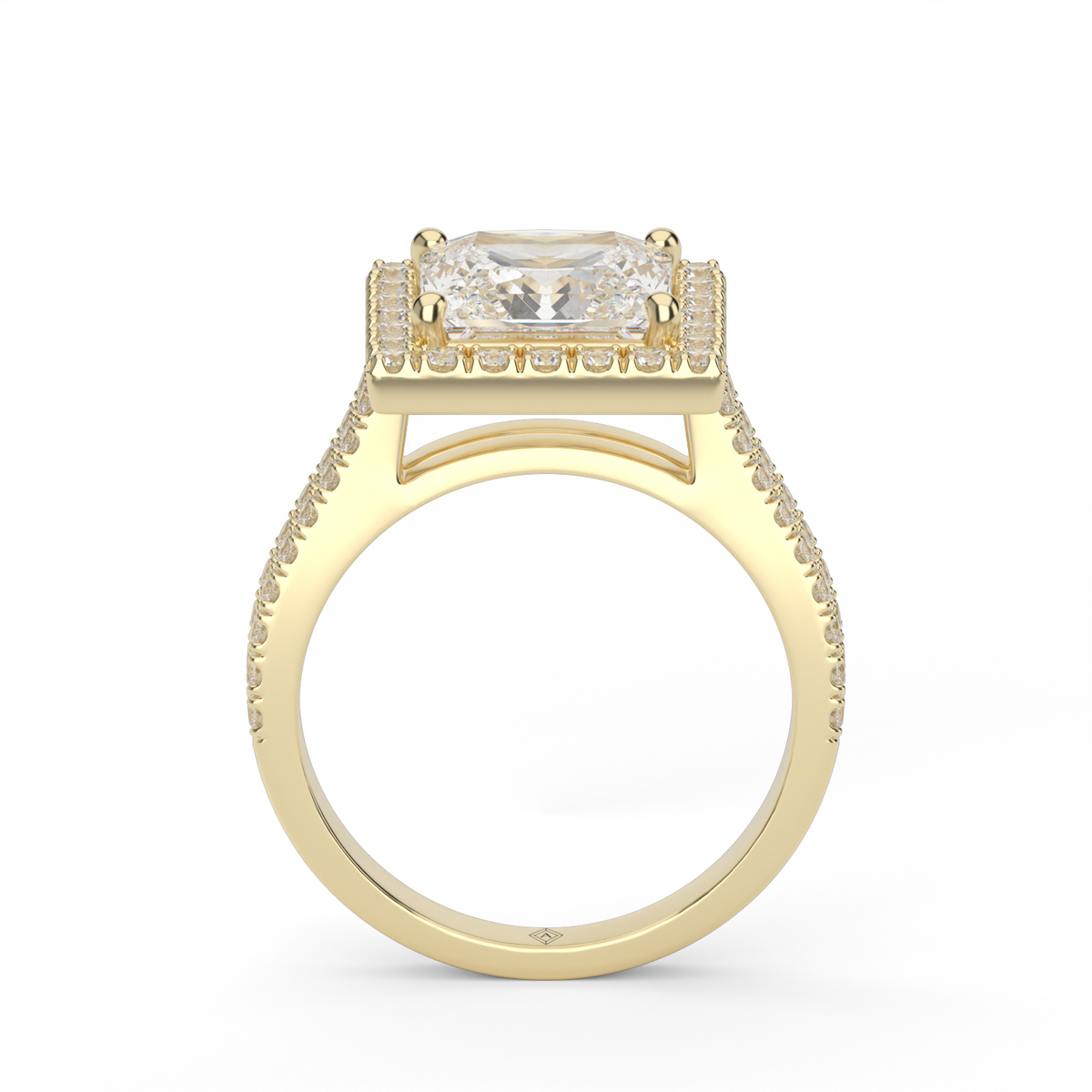 Double Shank Halo Diamond Engagement Ring — 14K Yellow Gold / Princess / Lab Diamond (image)