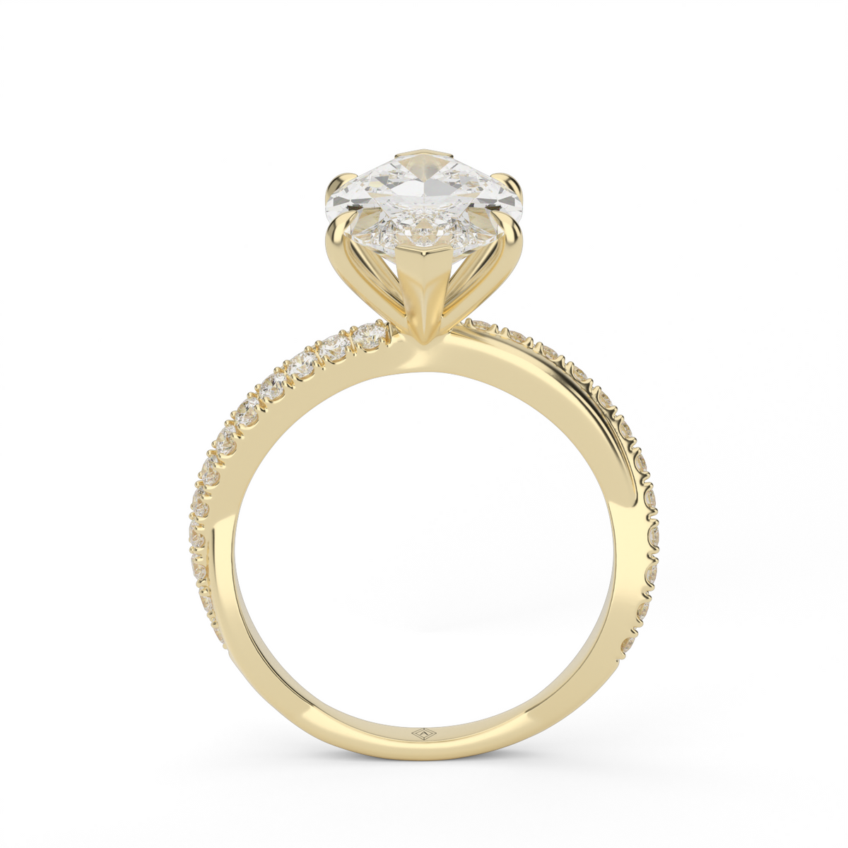 Pavé Shank Engagement Ring — 14K Yellow Gold / Marquise / Lab Diamond (image)