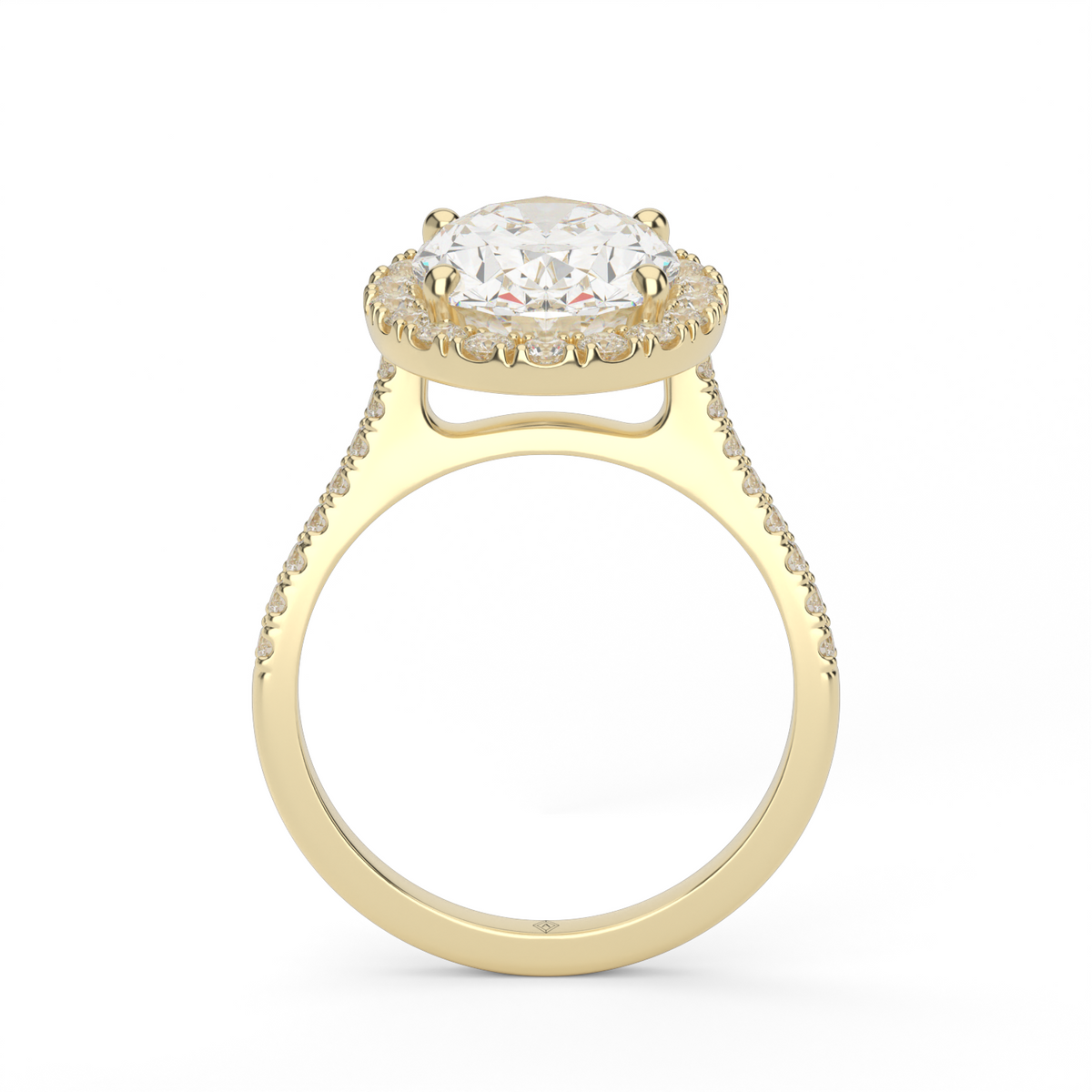 Pavé Halo and Shank Diamond Engagement Ring — 14K Yellow Gold / Oval / Lab Diamond (image)