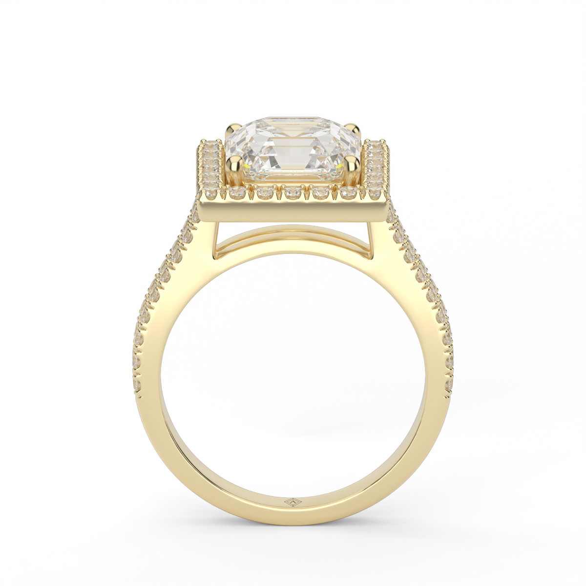 Double Shank Halo Diamond Engagement Ring — 14K Yellow Gold / Asscher / Lab Diamond (image)