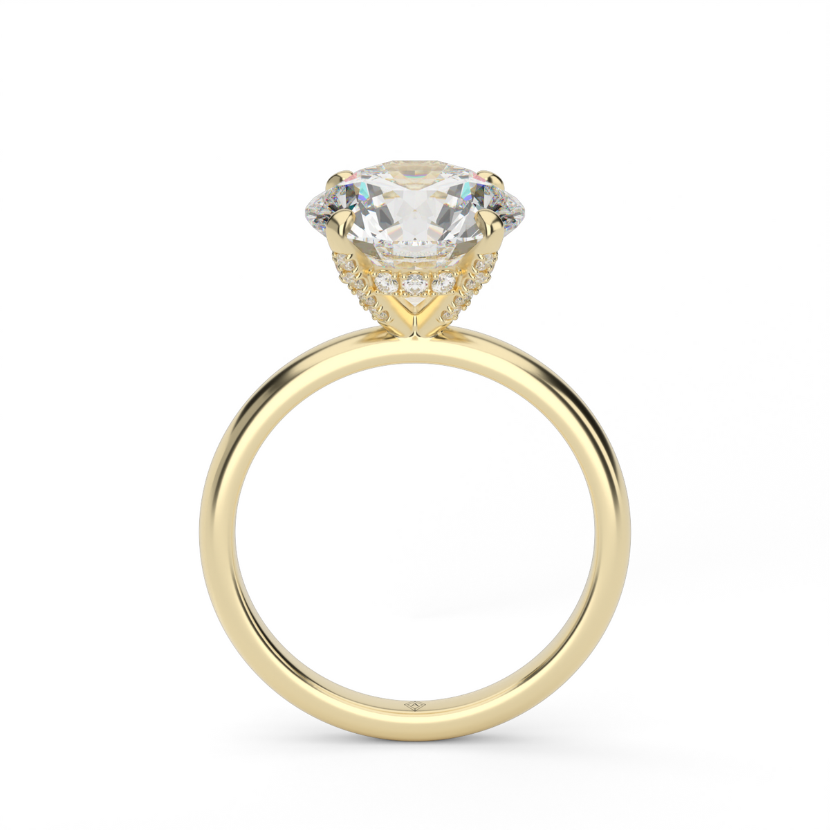 Solitaire Engagement Ring With Hidden Halo — 14K Yellow Gold / Round / Lab Diamond (image)