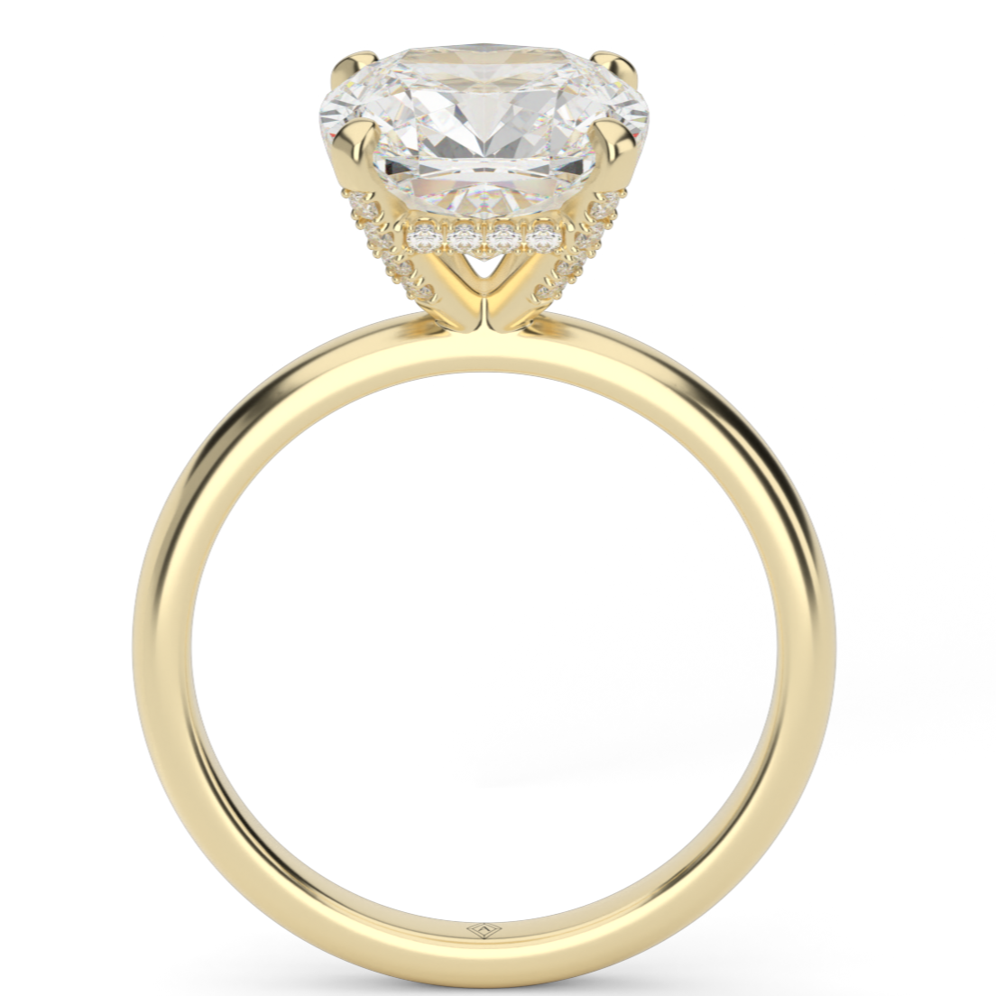 Solitaire Engagement Ring With Hidden Halo — 14K Yellow Gold / Cushion / Lab Diamond (image)