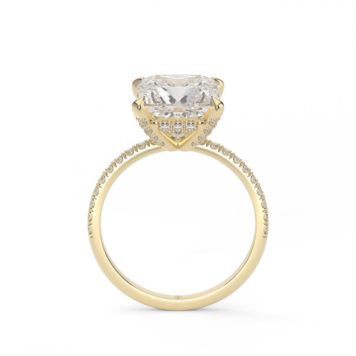 Petite Pavé Crown Diamond Engagement Ring — 14K Yellow Gold / Princess / Lab Diamond (image)