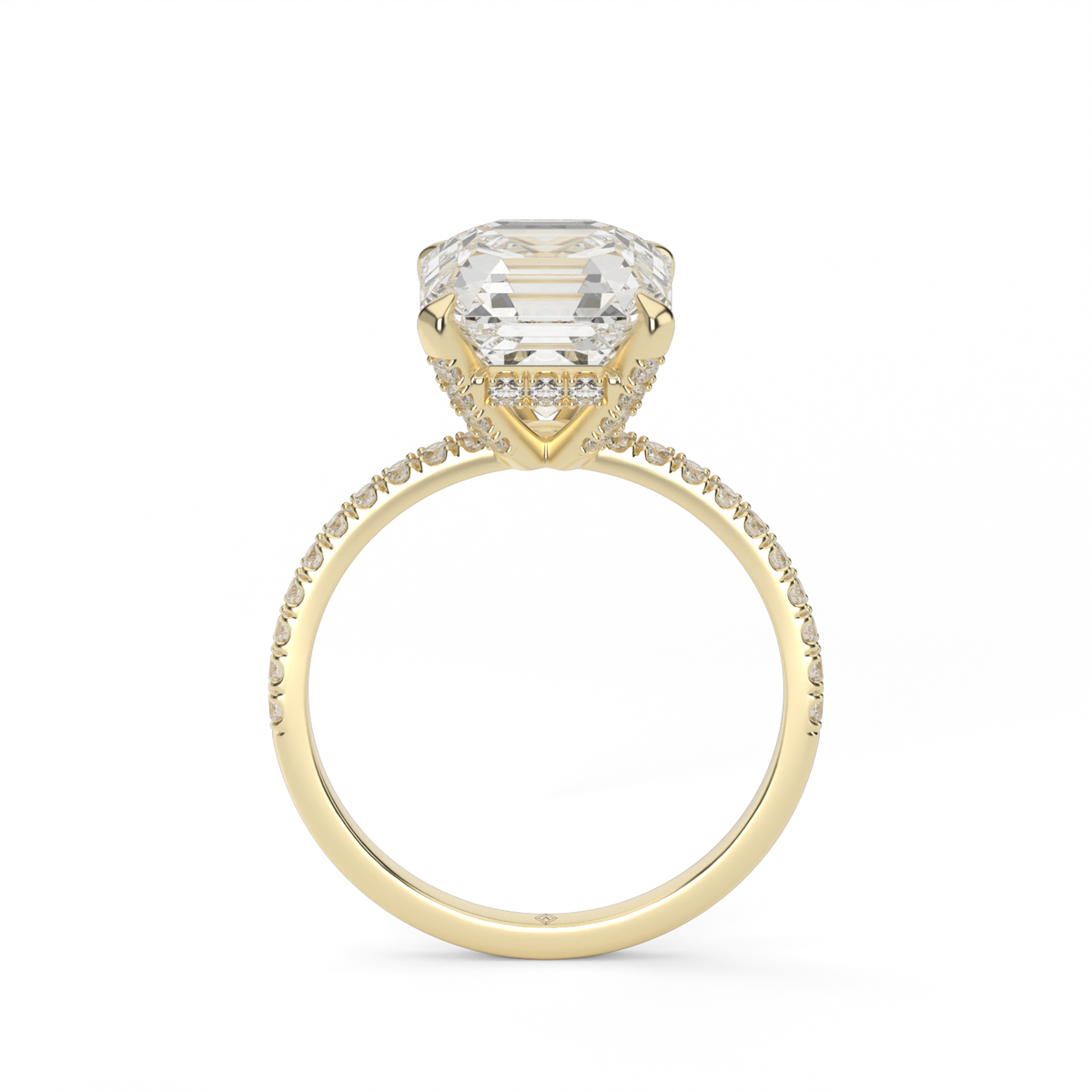 Petite Pavé Crown Diamond Engagement Ring — 14K Yellow Gold / Asscher / Lab Diamond (image)