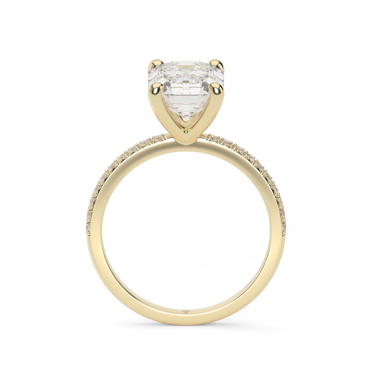 Petite French Cut Pave Engagement Ring — 14K Yellow Gold / Emerald / Lab Diamond (image)