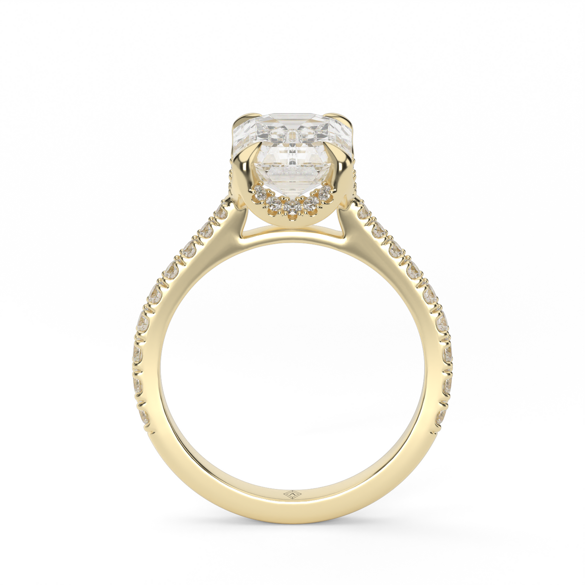 Hidden Halo Crown Engagement Ring — 14K Yellow Gold / Emerald / Lab Diamond (image)